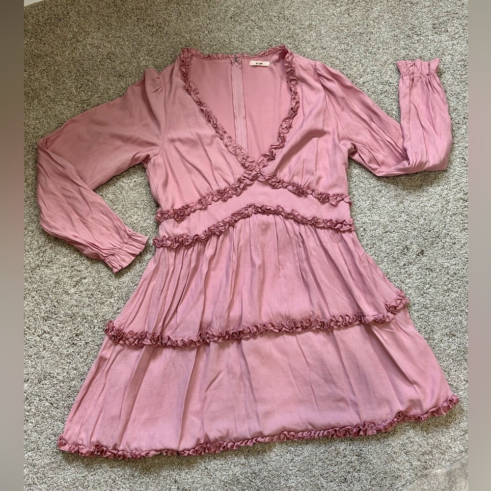 Mi Ami Pink Ruffled Long Sleeve Dress XL Chic